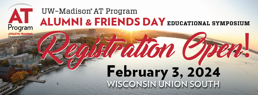 Arial view of Madison with text that says UW-Madison AT Program Alumni and Friends Day Educational Symposium. Registration Open February 3, 2024 Wisconsin Union South
