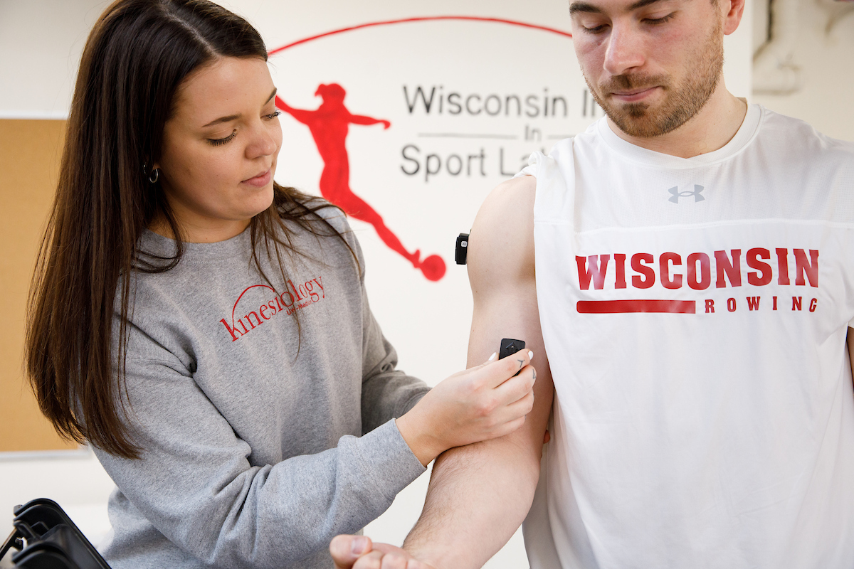 two students working in a sports injury lab